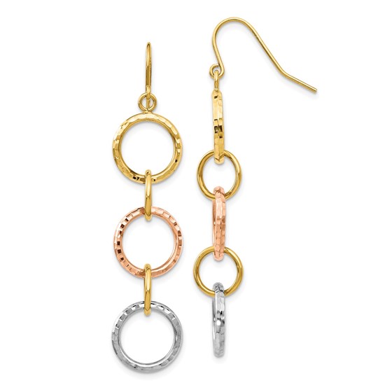 14k Tri-Color Diamond Cut Circle Dangle Earrings 14k Tri-Color Diamond Cut Circle Dangle Earrings