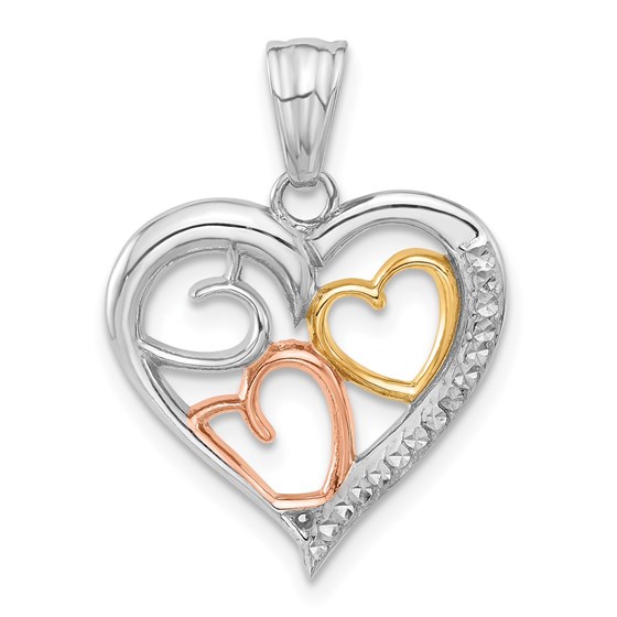 14K Tri-Color Diamond-cut Hearts Pendant - 25.1 mm 14K Tri-Color Diamond-cut Hearts Pendant - 25.1 mm