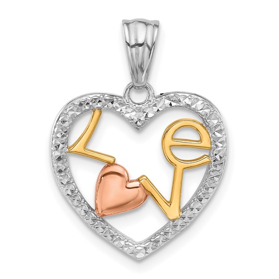 14K Tri-Color Diamond-cut LOVE in Heart Pendant - 24.6 mm 14K Tri-Color Diamond-cut LOVE in Heart Pendant - 24.6 mm