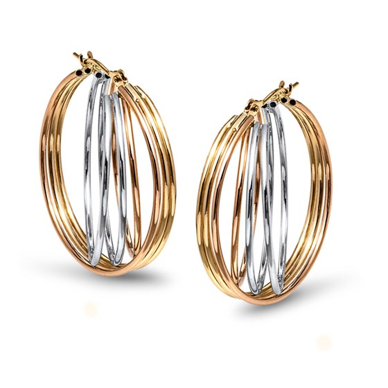 14k Tri-Color Fancy Hollow Tube Hoops 14k Tri-Color Fancy Hollow Tube Hoops