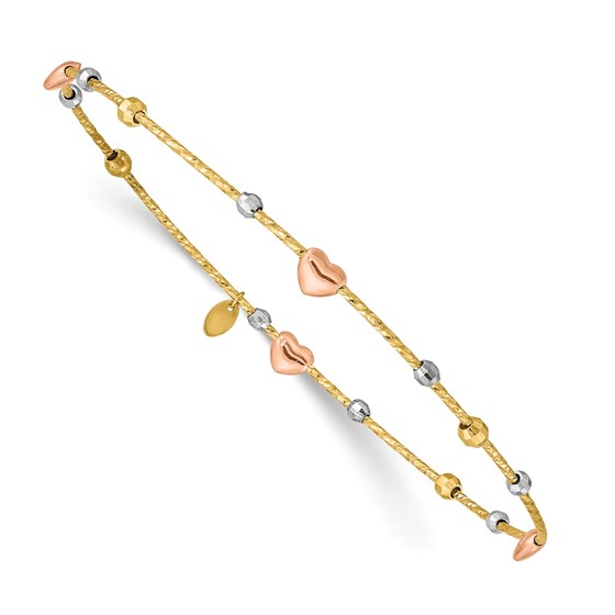 14k Tri-color Heart Diamond-cut Slip-on Bangle 14k Tri-color Heart Diamond-cut Slip-on Bangle