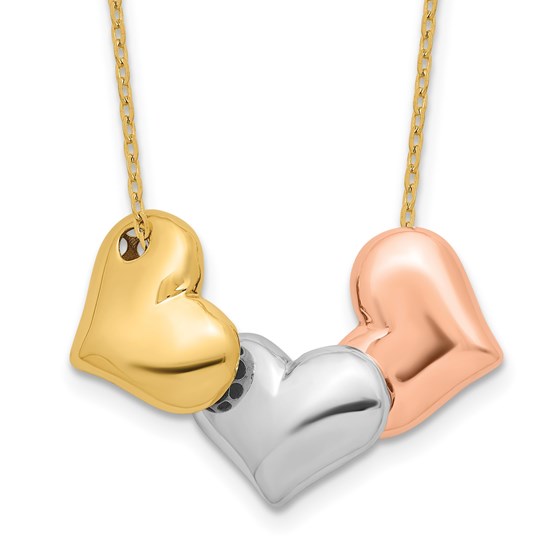 14K Tri-Color Hearts 17 in w/ Necklace - 17 in. 14K Tri-Color Hearts 17 in w/ Necklace - 17 in.