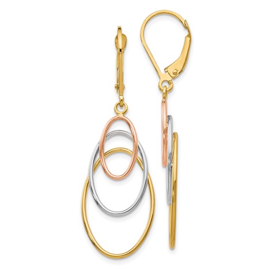 14K Tri-color Leverback Earrings - 45 mm 14K Tri-color Leverback Earrings - 45 mm