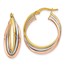 14K Tri-color Polished and Textured Twisted Hoop Earrings - 22 mm
