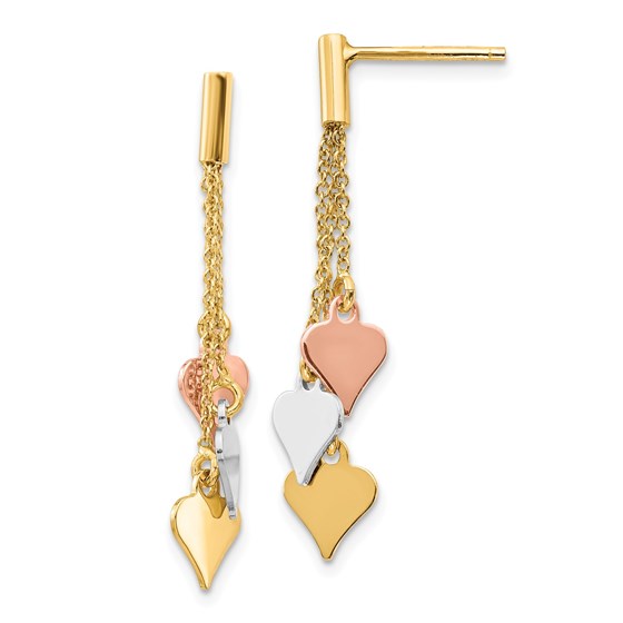 14k Tri-color Polished Dangle Spades Post Earrings 14k Tri-color Polished Dangle Spades Post Earrings