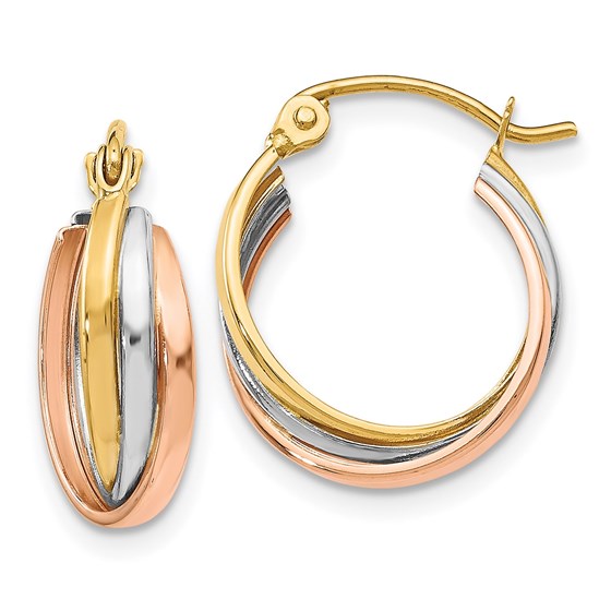 14K Tri-color Polished Hinged Hoop Earrings - 15 mm 14K Tri-color Polished Hinged Hoop Earrings - 15 mm