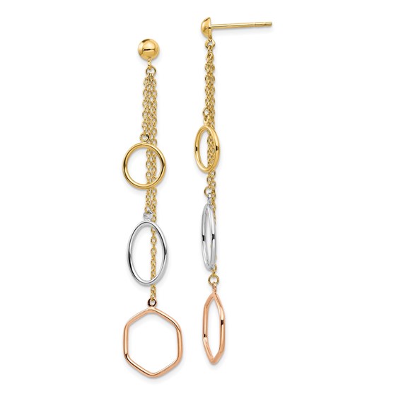 14K Tri-color Polished Post Dangle Earrings - 63.5 mm 14K Tri-color Polished Post Dangle Earrings - 63.5 mm