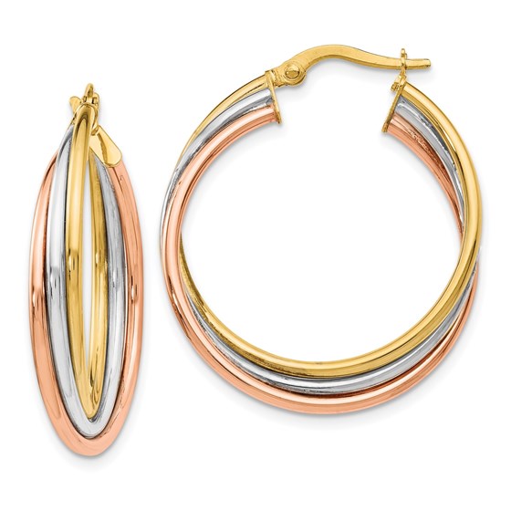 14K Tri-color Polished Twisted Hoop Earrings - 28 mm 14K Tri-color Polished Twisted Hoop Earrings - 28 mm