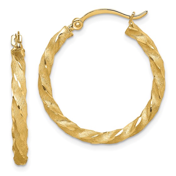 14K Twisted Satin Diamond-Cut Hoop Earrings - 26 mm