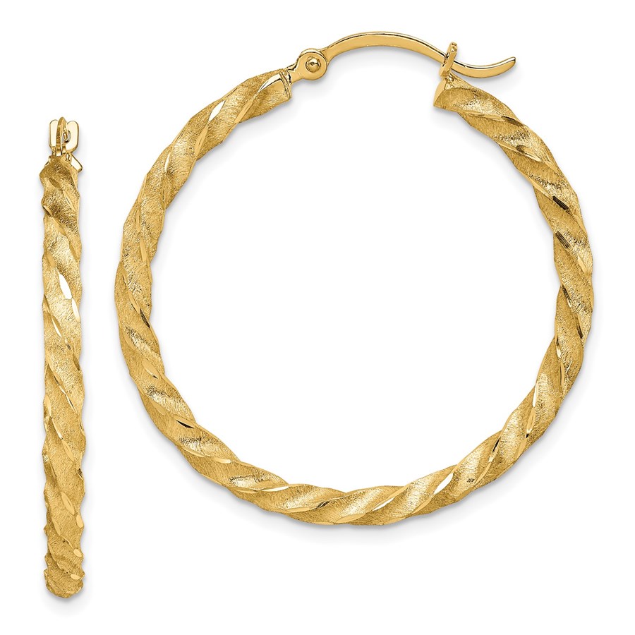 14K Twisted Satin Diamond-Cut Hoop Earrings - 33.5 mm