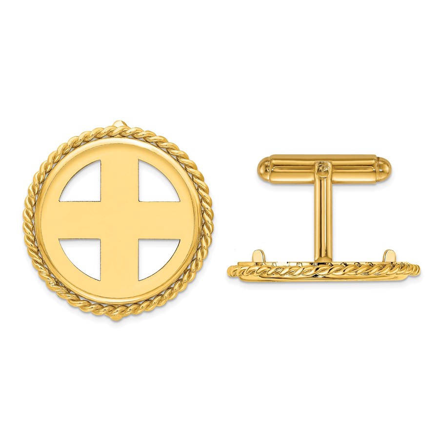 14K Twisted Wire 21.6 mm Coin Bezel Cuff Links