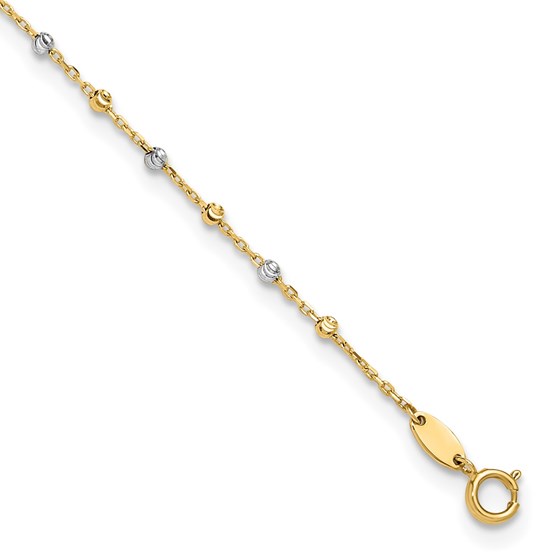 14K Two-tone and Diamond-cut Beads 10in Plus Anklet - 11 in. 14K Two-tone and Diamond-cut Beads 10in Plus Anklet - 11 in.