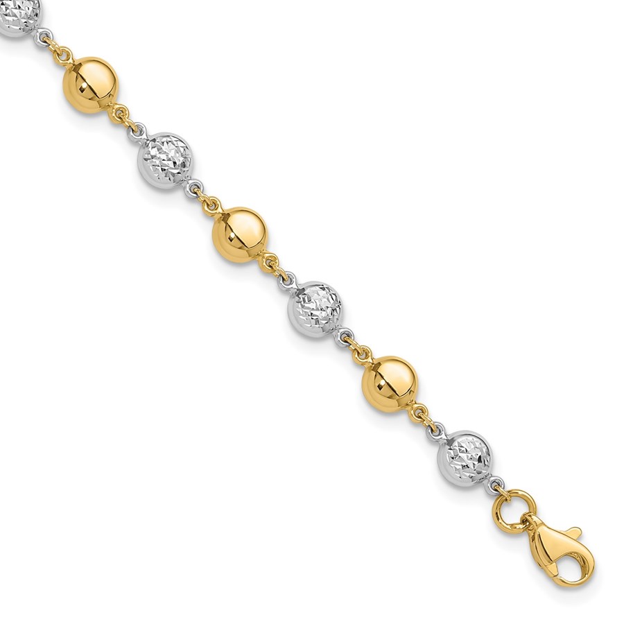 14K Two-tone and Diamond-cut Puffed Circles Bracelet - 7.75 in.