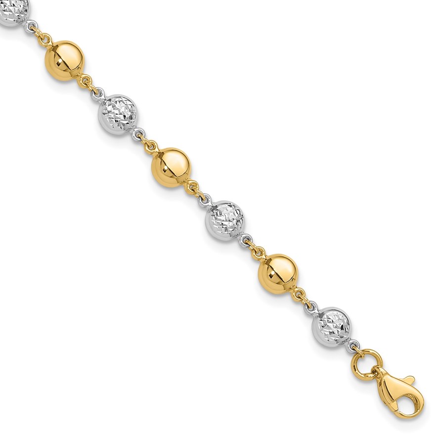 14K Two-tone and Diamond-cut Puffed Circles Bracelet - 7.75 in.