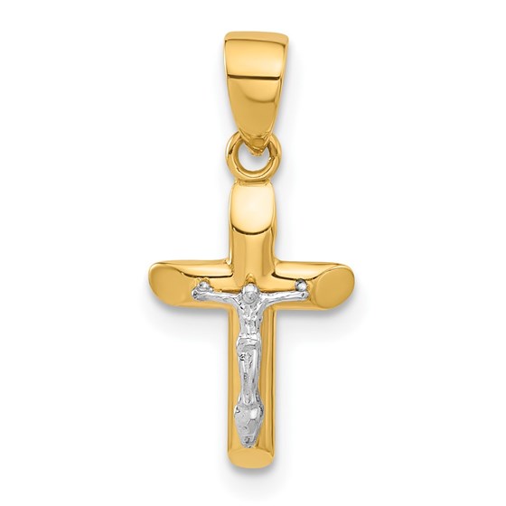 14K Two-tone and Textured Crucifix Pendant - 19.7 mm