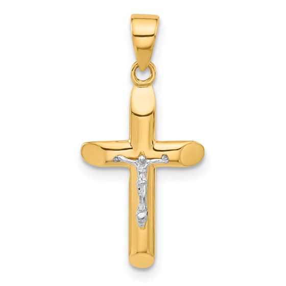 14K Two-tone and Textured Crucifix Pendant - 24.6 mm