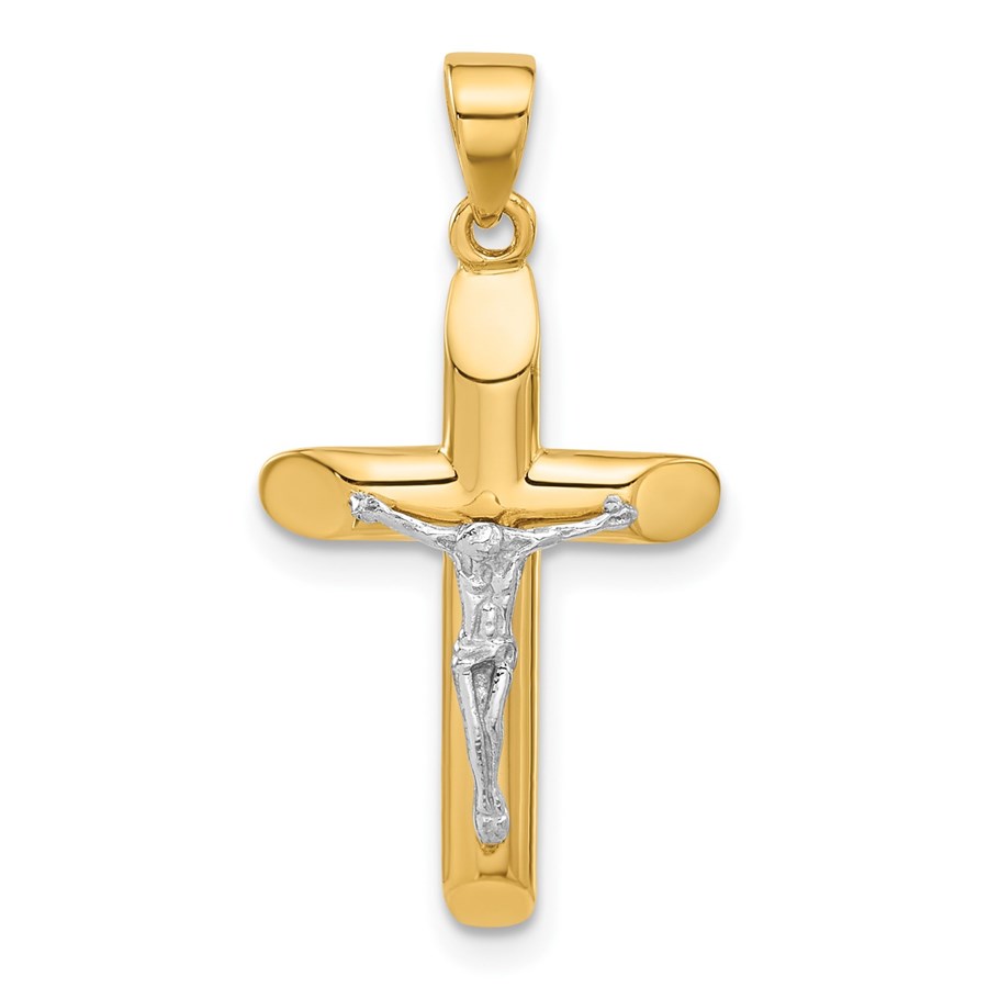 14K Two-tone and Textured Crucifix Pendant - 28.5 mm