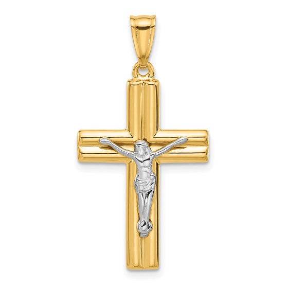 14K Two-tone and Textured Crucifix Pendant - 34.6 mm