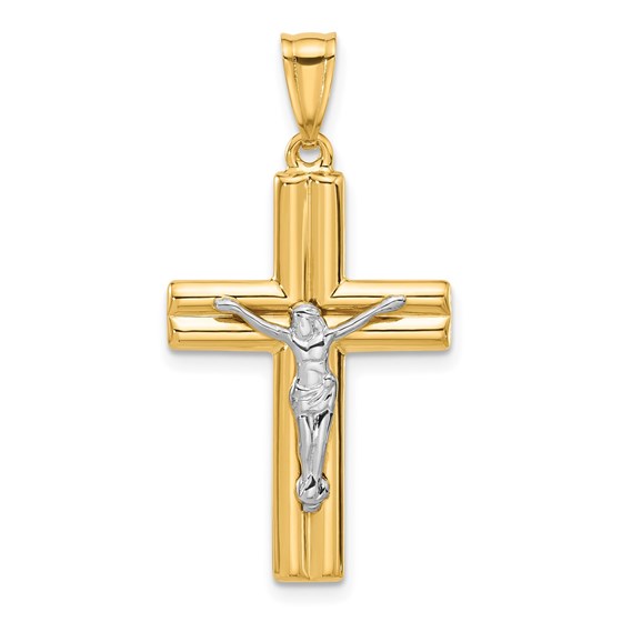14K Two-tone and Textured Crucifix Pendant - 34.6 mm 14K Two-tone and Textured Crucifix Pendant - 34.6 mm
