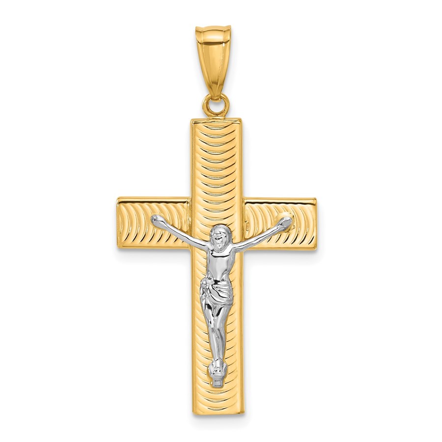 14K Two-tone and Textured Crucifix Pendant - 36 mm