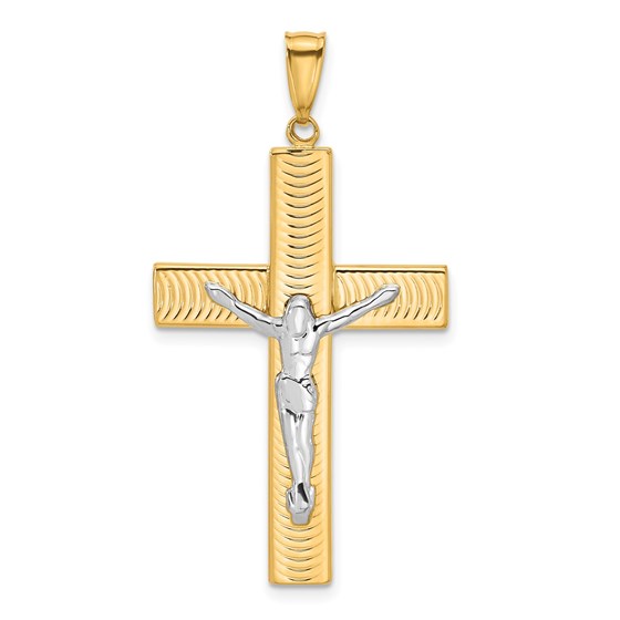 14K Two-tone and Textured Crucifix Pendant - 42.5 mm