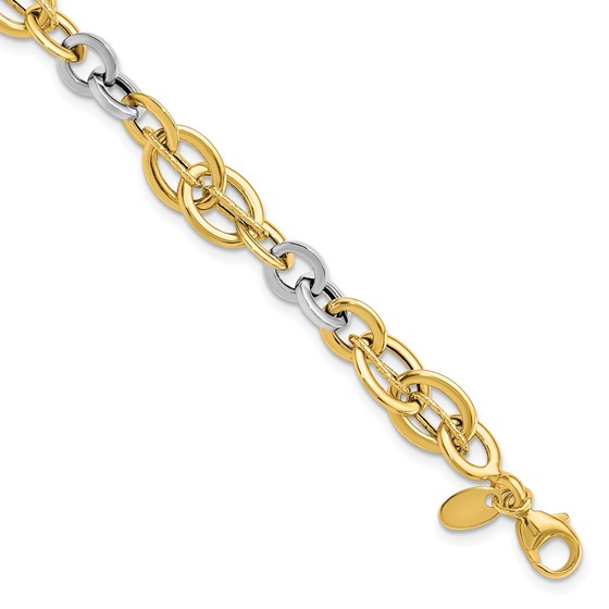 14K Two-tone and Textured Fancy Link Bracelet - 7.75 in.