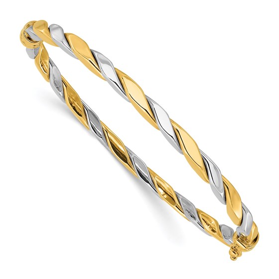 14K Two-tone and Twisted Hinged Bangle Bracelet - in.