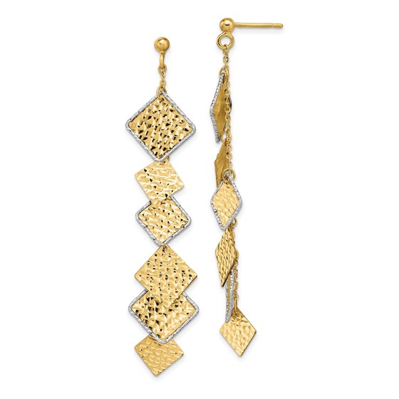 14K Two-tone Brushed D/C Post Dangle Earrings - 67 mm 14K Two-tone Brushed D/C Post Dangle Earrings - 67 mm