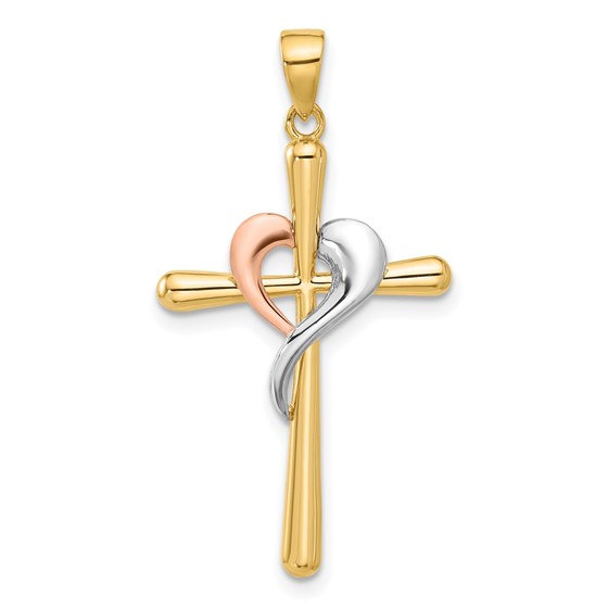14K Two-tone Cross with Heart Pendant - 35.2 mm 14K Two-tone Cross with Heart Pendant - 35.2 mm