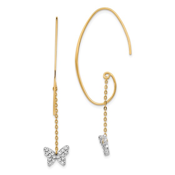 14k Two-tone Cubic Zirconia Butterfly Dangle Earrings 14k Two-tone Cubic Zirconia Butterfly Dangle Earrings