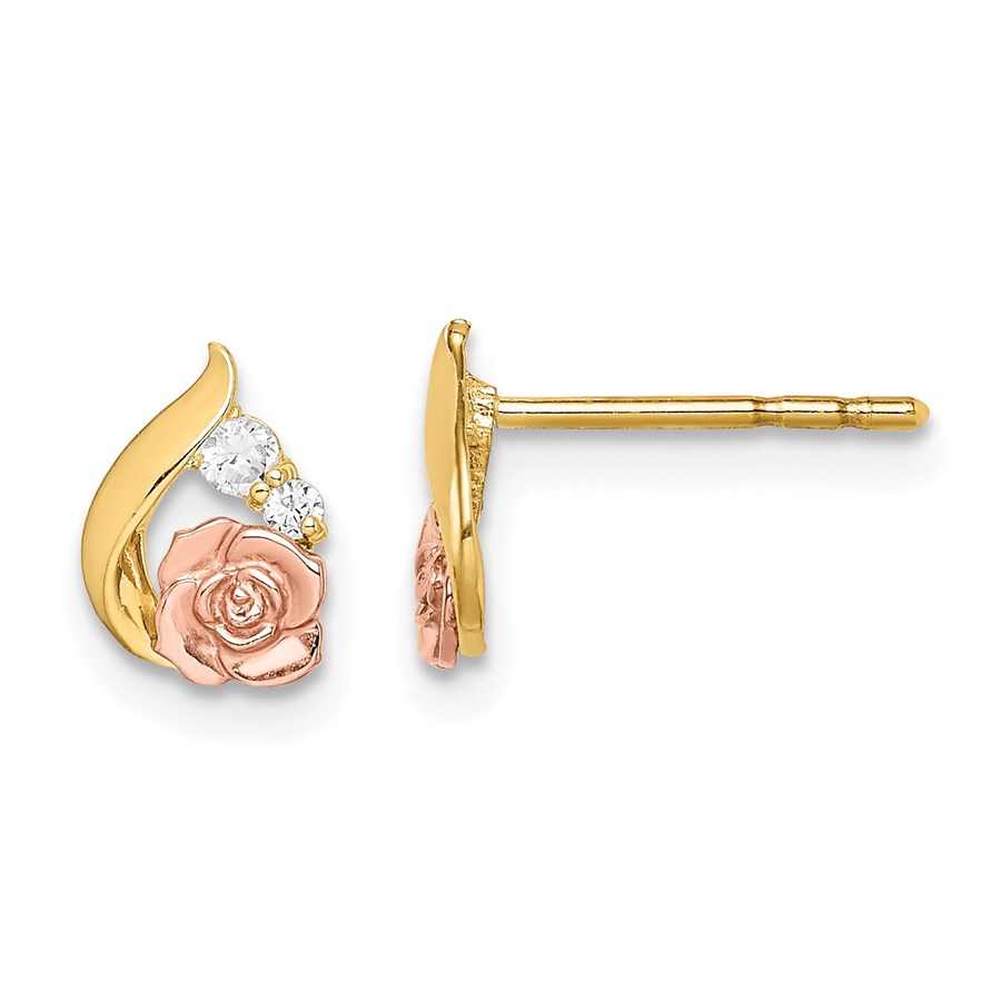 14k Two-Tone Cubic Zirconia Flower Post Earrings - 48 mm