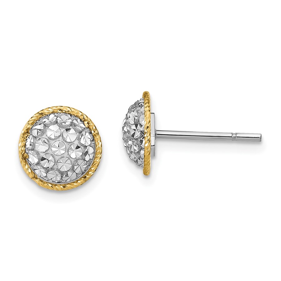 14K Two-tone D/C Button Post Earrings - 9.4 mm