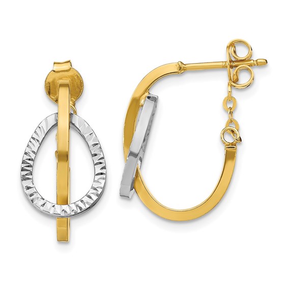 14K Two-tone D/C Polished Hoop w/ Chain Earrings - 20.75 mm 14K Two-tone D/C Polished Hoop w/ Chain Earrings - 20.75 mm