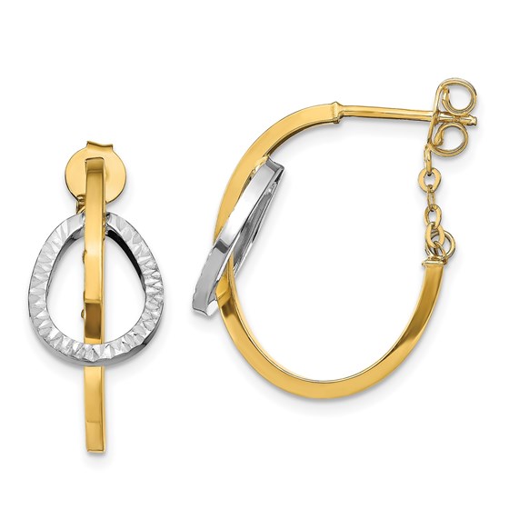 14K Two-tone D/C Polished Hoop w/ Chain Earrings - 23 mm 14K Two-tone D/C Polished Hoop w/ Chain Earrings - 23 mm