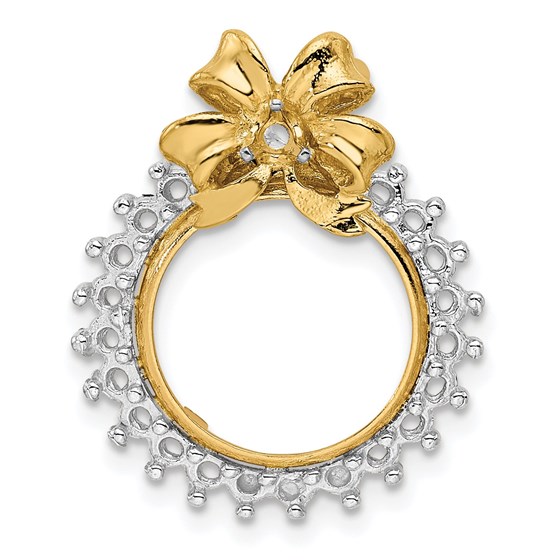 14K Two-tone Diamond Bow 13 mm Prong Coin Bezel Chain Slide Mtg 14K Two-tone Diamond Bow 13 mm Prong Coin Bezel Chain Slide Mtg