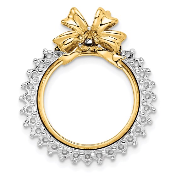 14K Two-tone Diamond Bow 16.5 mm Prong Coin Bezel Chain Slide Mtg 14K Two-tone Diamond Bow 16.5 mm Prong Coin Bezel Chain Slide Mtg
