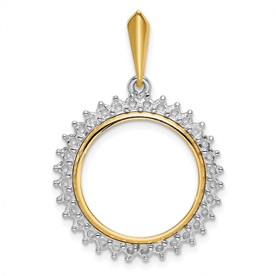 14K Two-tone Diamond Circle 18 mm Prong Coin Bezel Pendant 14K Two-tone Diamond Circle 18 mm Prong Coin Bezel Pendant