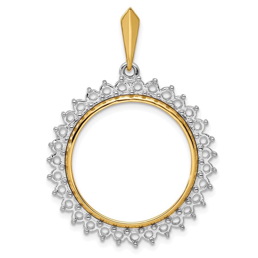 14K Two-tone Diamond Circle 21.6 mm Prong Coin Bezel Pendant