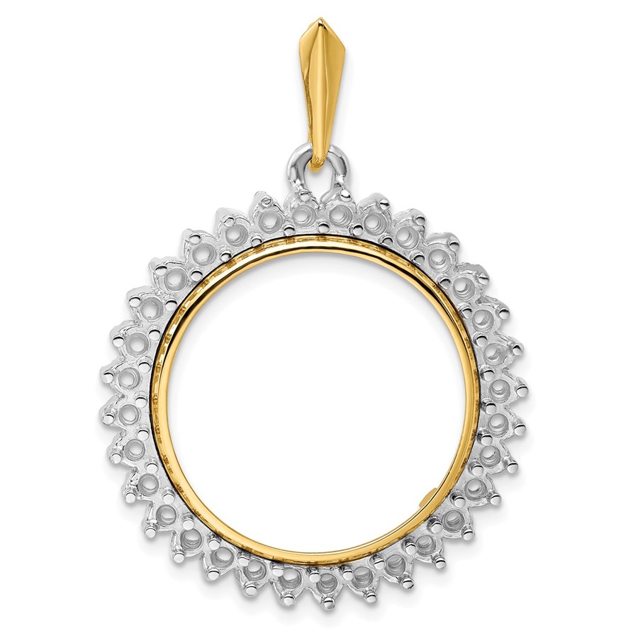 14K Two-tone Diamond Circle 22 mm Prong Coin Bezel Pendant
