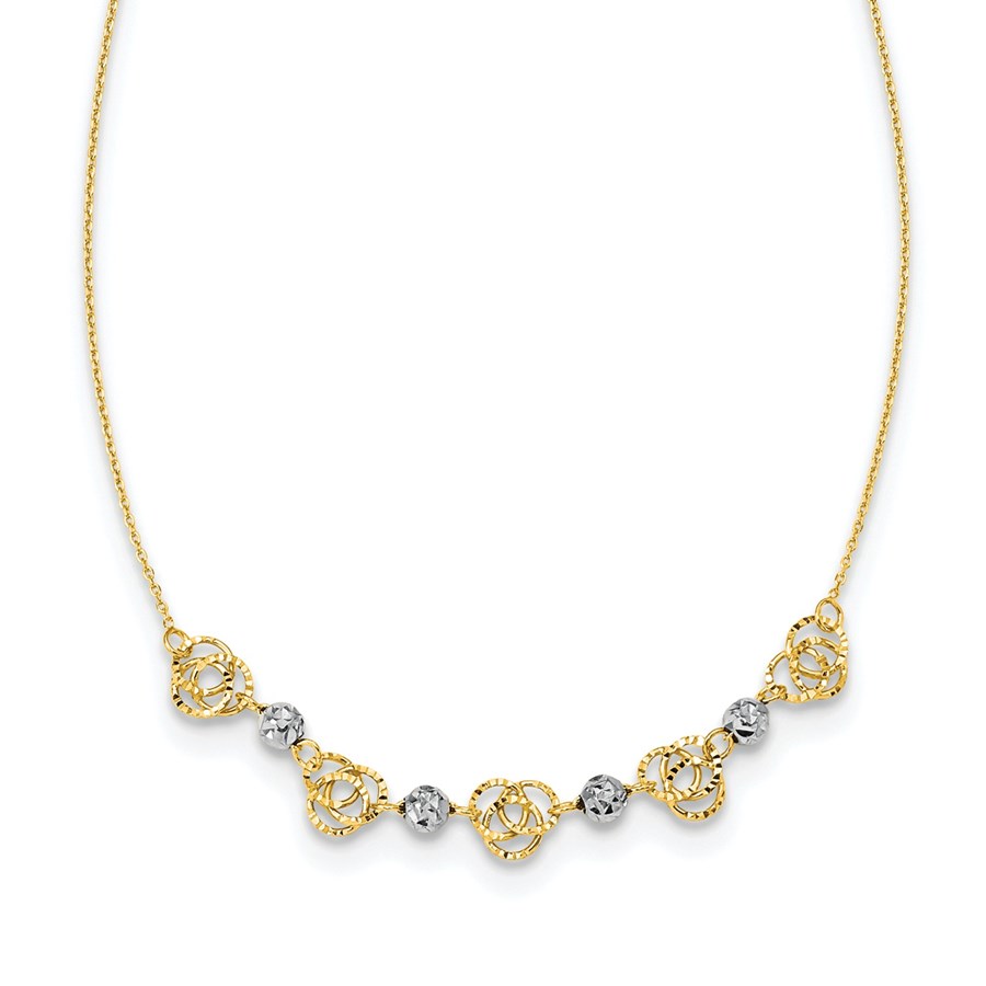 14k Two-tone Diamond-cut Beads & Knots Necklace - 18 in.