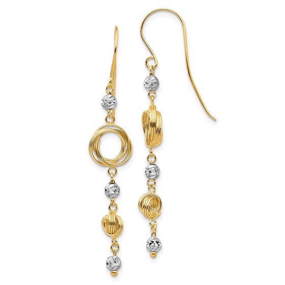 14k Two-tone Diamond-cut Beads & Love Knots Dangle Earrings 14k Two-tone Diamond-cut Beads & Love Knots Dangle Earrings