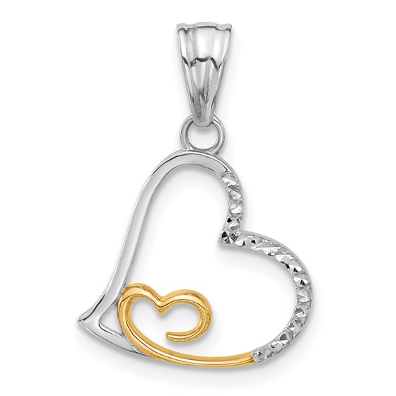 14K Two-tone Diamond-cut Hearts Pendant - 23.1 mm 14K Two-tone Diamond-cut Hearts Pendant - 23.1 mm