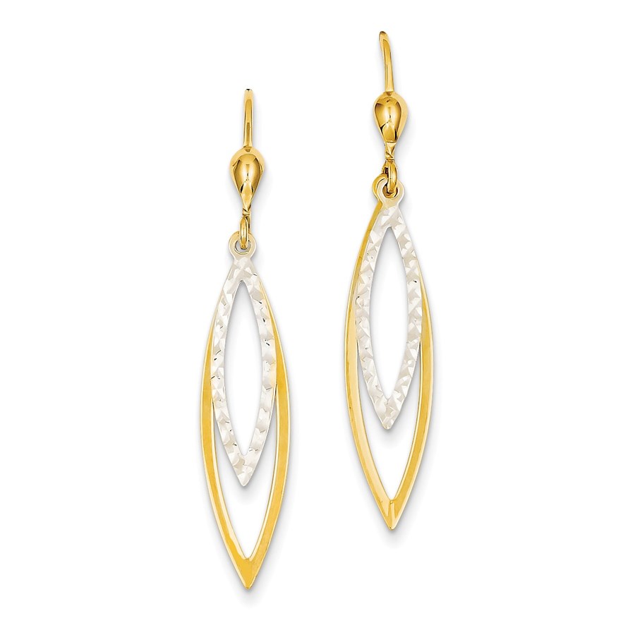 14k Two-tone Diamond-cut Leverback Earrings