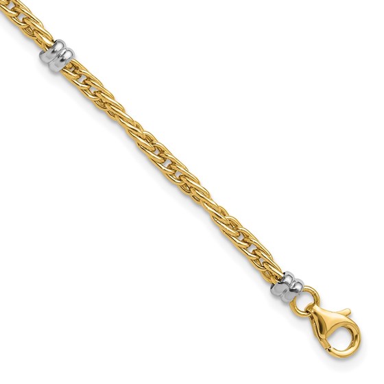 14K Two-tone Fancy Beaded Station Bracelet - 7 in. 14K Two-tone Fancy Beaded Station Bracelet - 7 in.