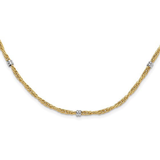 14K Two-tone Fancy Beaded Station Necklace - 18 in. 14K Two-tone Fancy Beaded Station Necklace - 18 in.