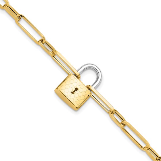 14K Two-tone Fancy Link with Lock Bracelet - 7.5 in.