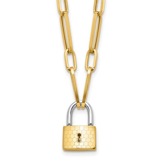 14K Two-tone Fancy Link with Lock Necklace - 18.25 in.