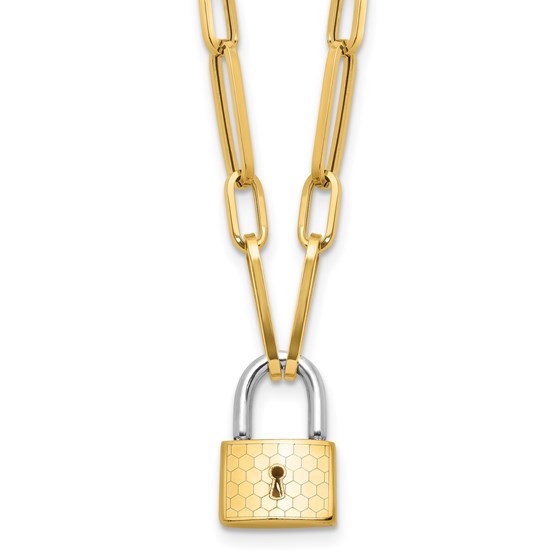 14K Two-tone Fancy Link with Lock Necklace - 18.25 in. 14K Two-tone Fancy Link with Lock Necklace - 18.25 in.