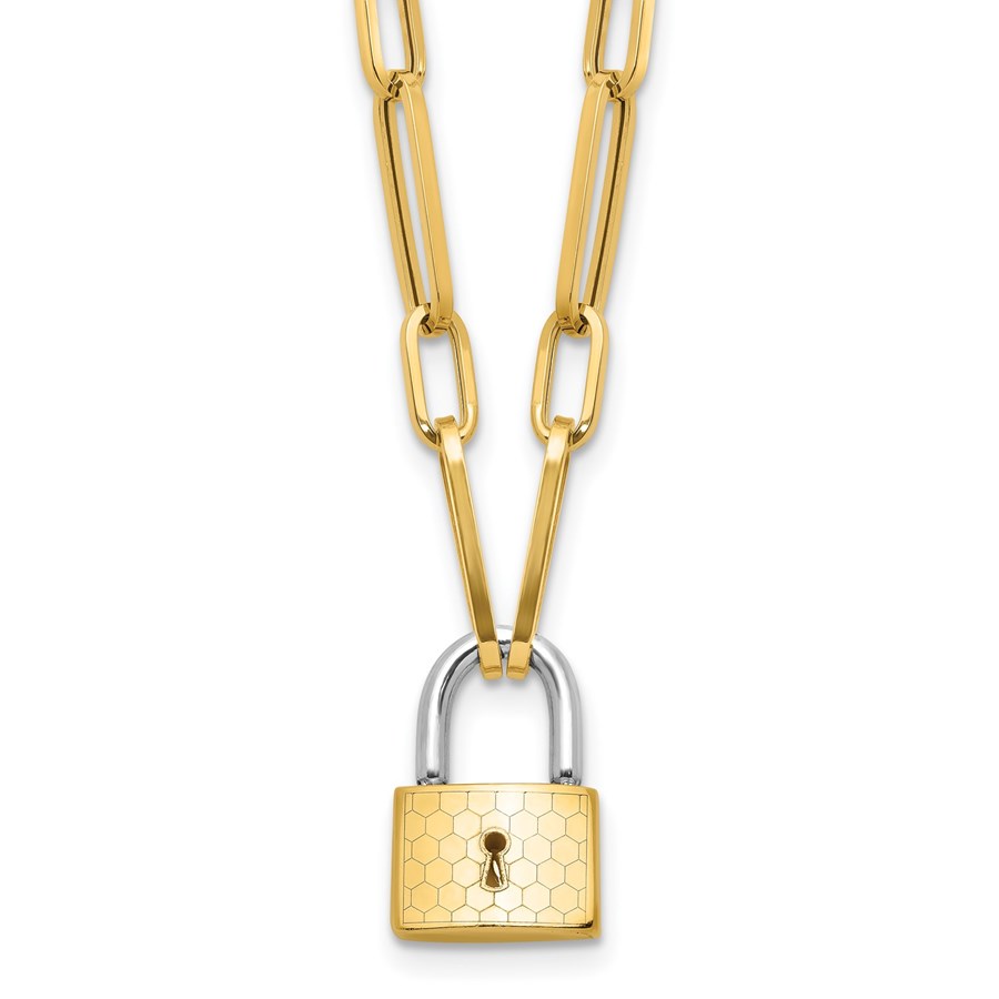 14K Two-tone Fancy Link with Lock Necklace - 18.25 in.