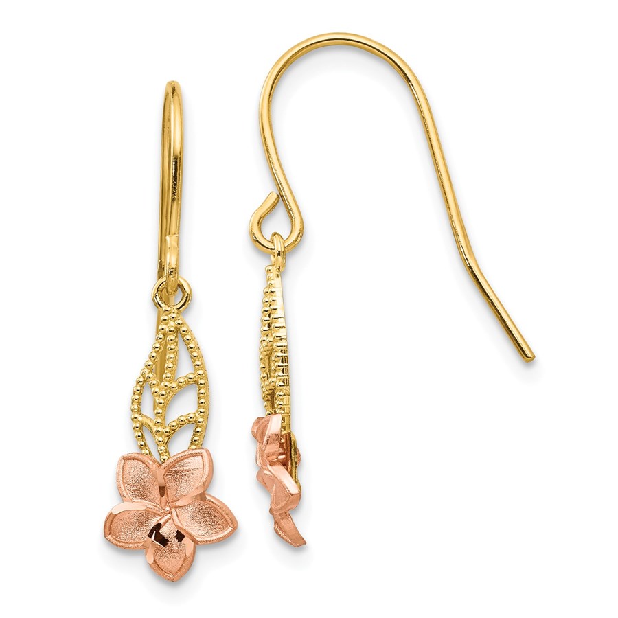 14k Two-tone Fancy Plumeria Dangle Earrings - 43 mm